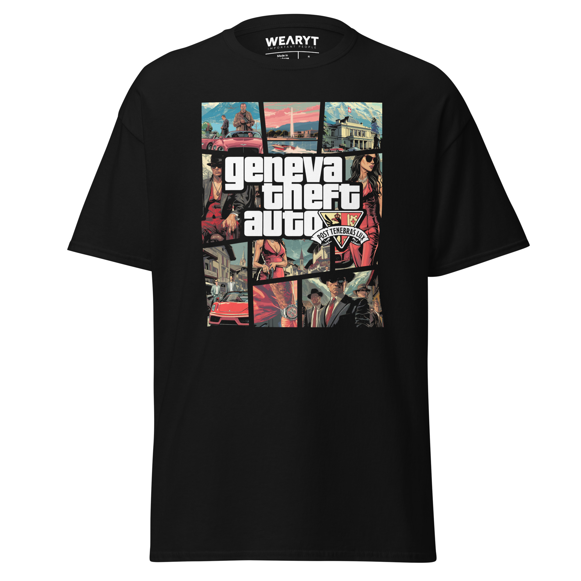 T-shirt – Gaming – Geneva Theft Auto Men's Clothing Wearyt