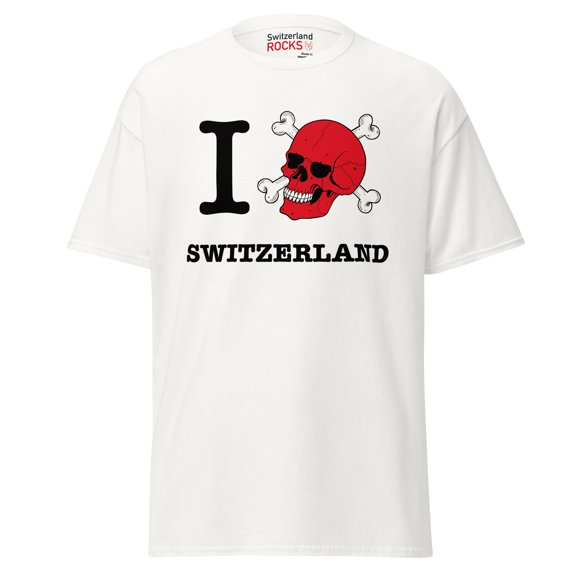 White T-shirt – Switzerland Rocks – Skull Men's Clothing Wearyt
